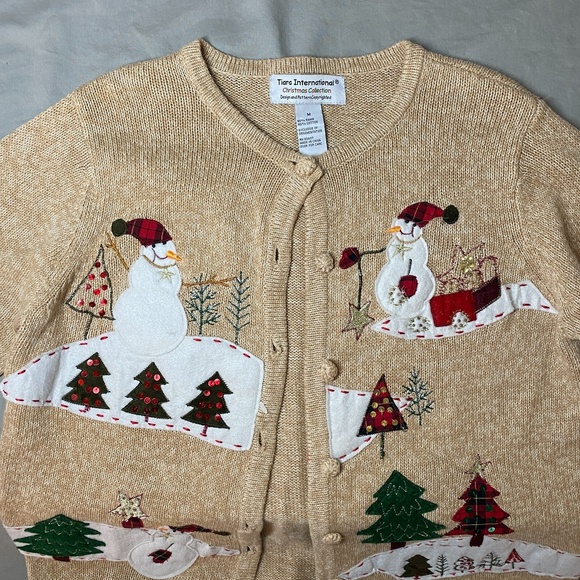 Women's Medium Tiara International Christmas Collection Sweater Snowman Cardigan - Picture 2 of 11
